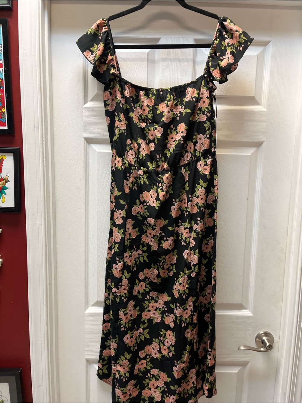 Amuse Society Black Midi Dress with Pink Floral Print